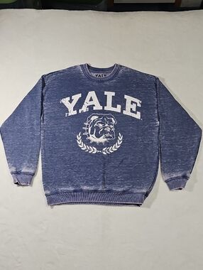 Yale University Bulldogs Acid Wash Sweatshirt Blue Mens Small Distressed Graphic